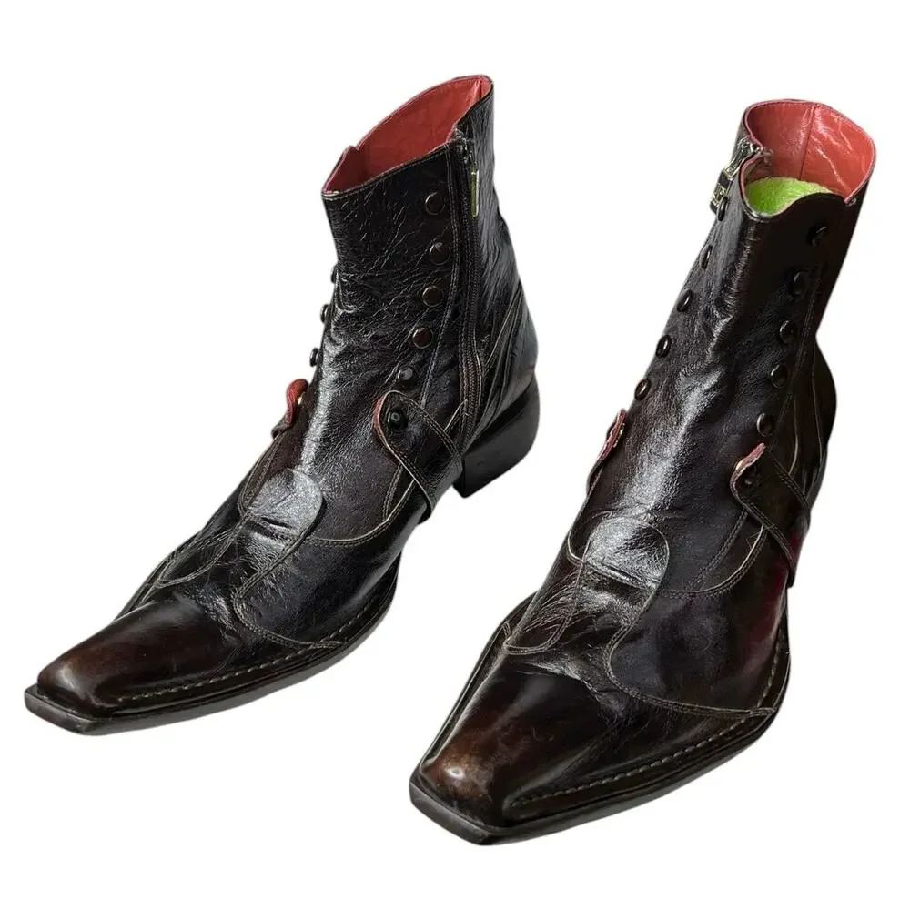Jo Ghost Men’s Brown Leather Handmade Italian Boots Size 44 US 11